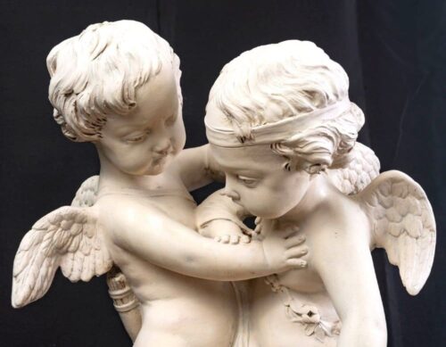 Grande terre cuite patinée d'après EM Falconet • Deux amours se disputant un cœur, 19e Siècle – Image 7