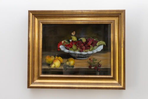 Nature morte aux fruits et papillon – Huile sur toile, XXᵉ siècle