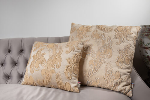 Paire de coussins en jacquard baroque – Confection française PY ANTIKS